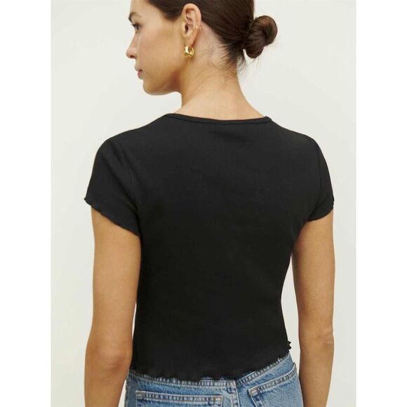 Reformation Women's XS Black Cropped Lowen Tee Short Sleeve Casual Top - Picture 3 of 11